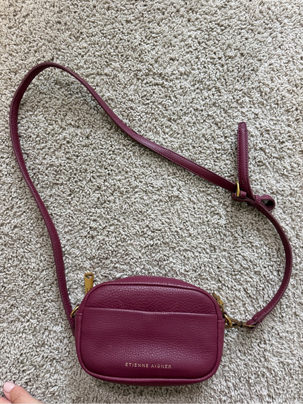 Etienne Aigner Wine Red Pebbled Leather Crossbody